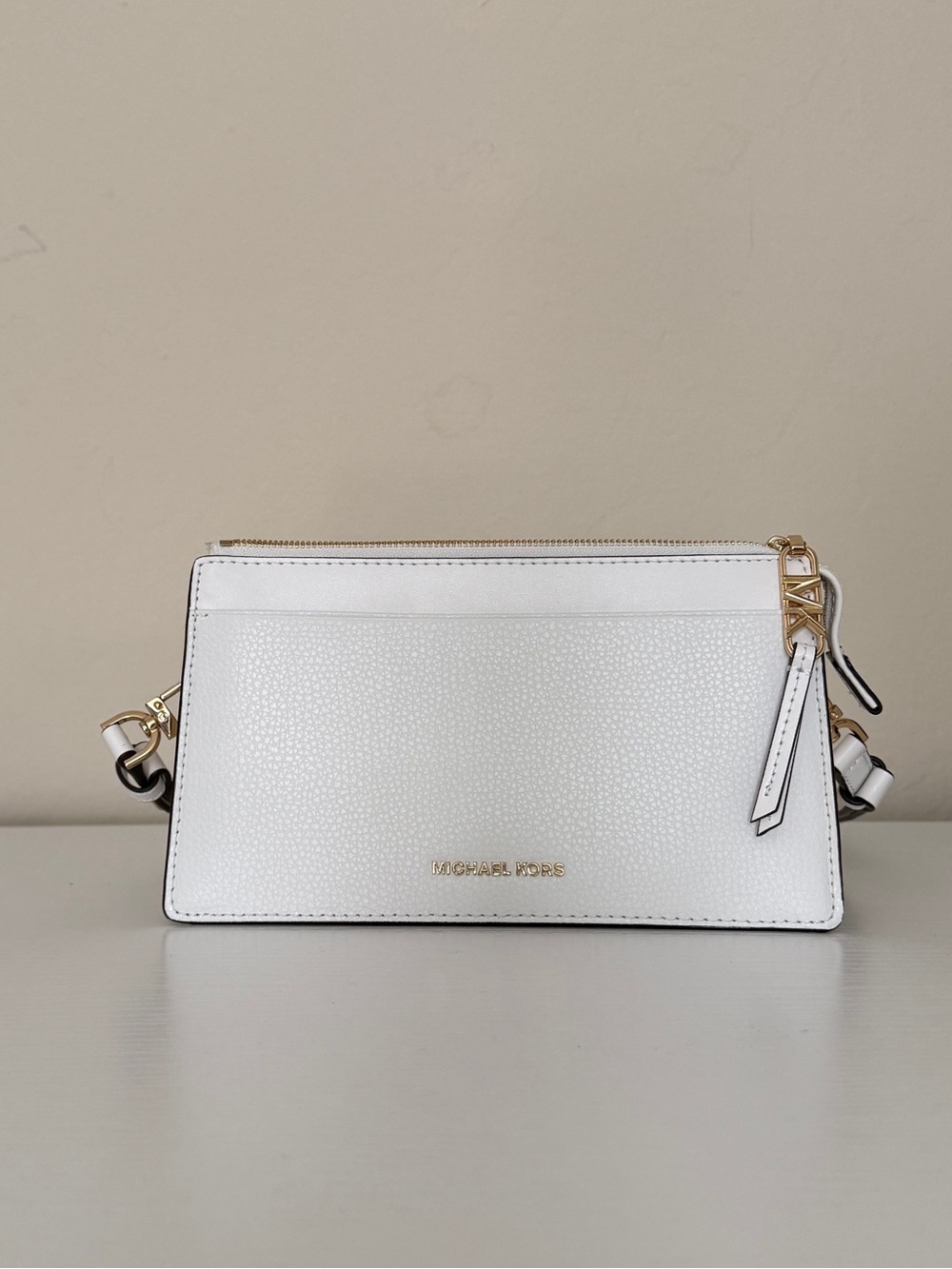 Michael Kors Empire Large Convertible Leather Crossbody Clutch Optic White $248